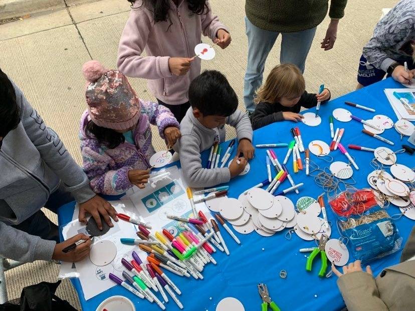 Children coloring an activity